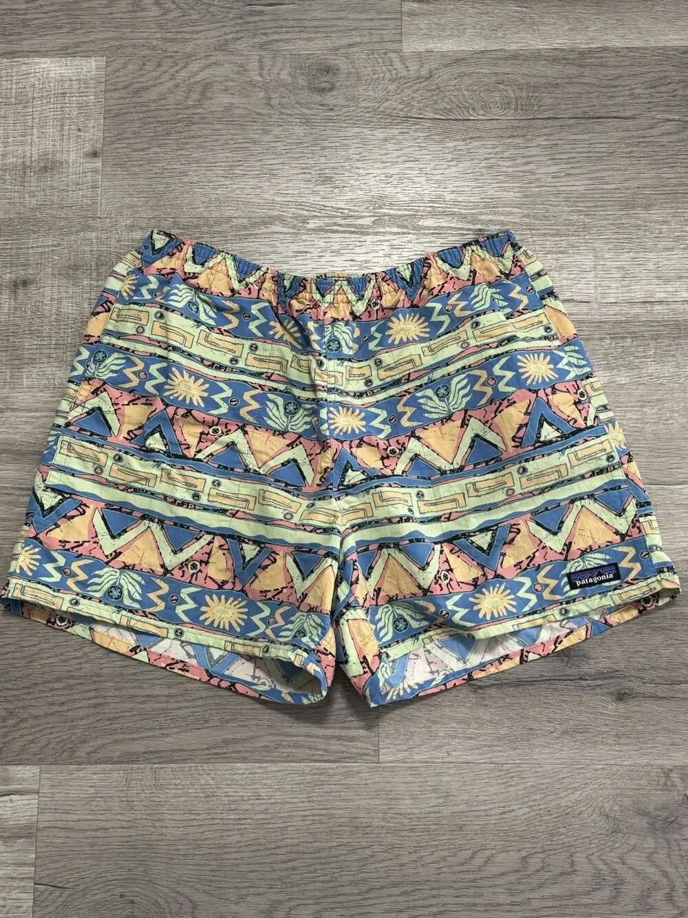 Patagonia NetPlus Shell Baggies Swim Trunks Shorts L Multicolor Aztec Print.